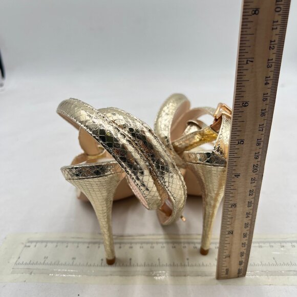 FYS Gold Stiletto High Heels Cross Ankle Strap Sandals Open Toe S-shaped Shoes - Picture 5 of 8